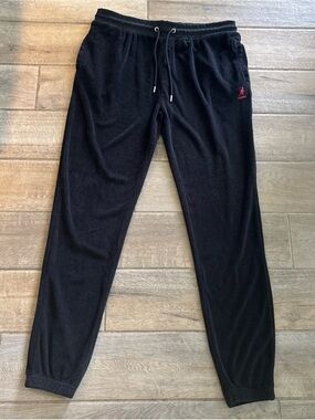 Kangol Men's size XL Lounge Pants Terrycloth Black Embroidered Drawsting Pockets